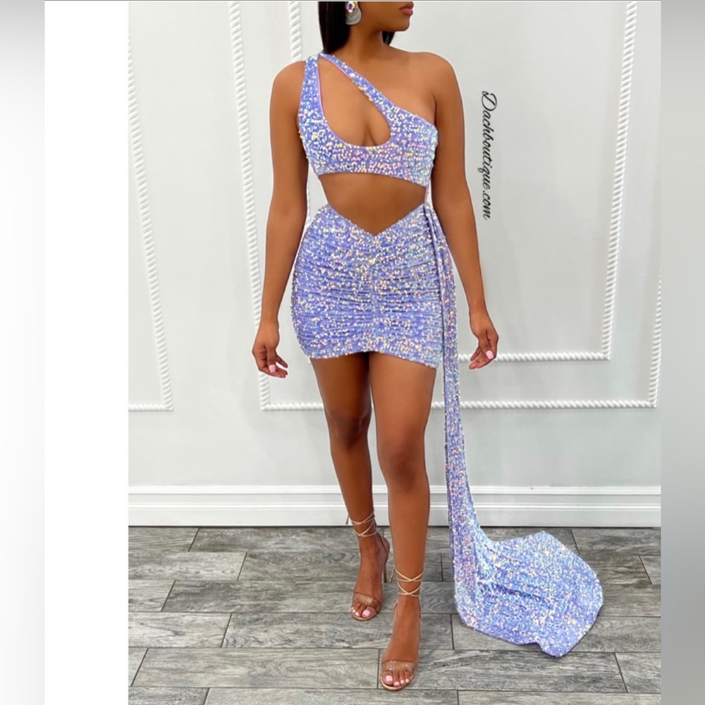 One shoulder purple/iridescent sequin dress XS